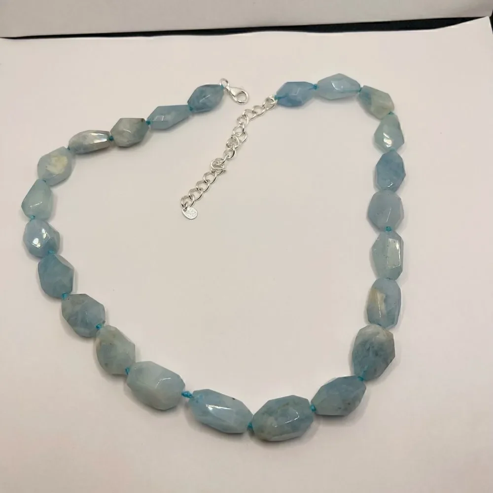 Natural aquamarine nugget choker necklace 925 sterling